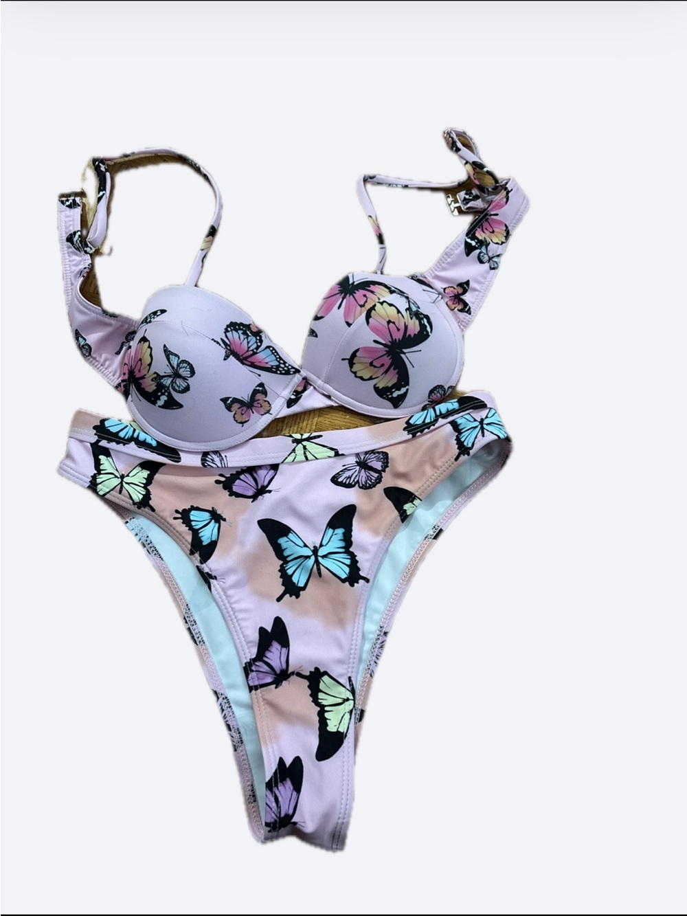 SHEIN Pastel Butterfly Print Two-Piece Bikini in Light Pink